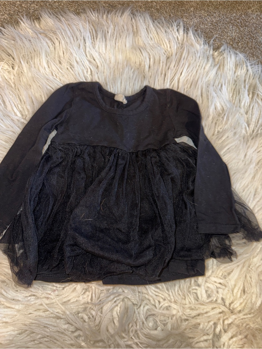 Girls' Black Long Sleeve Tulle Dress Top